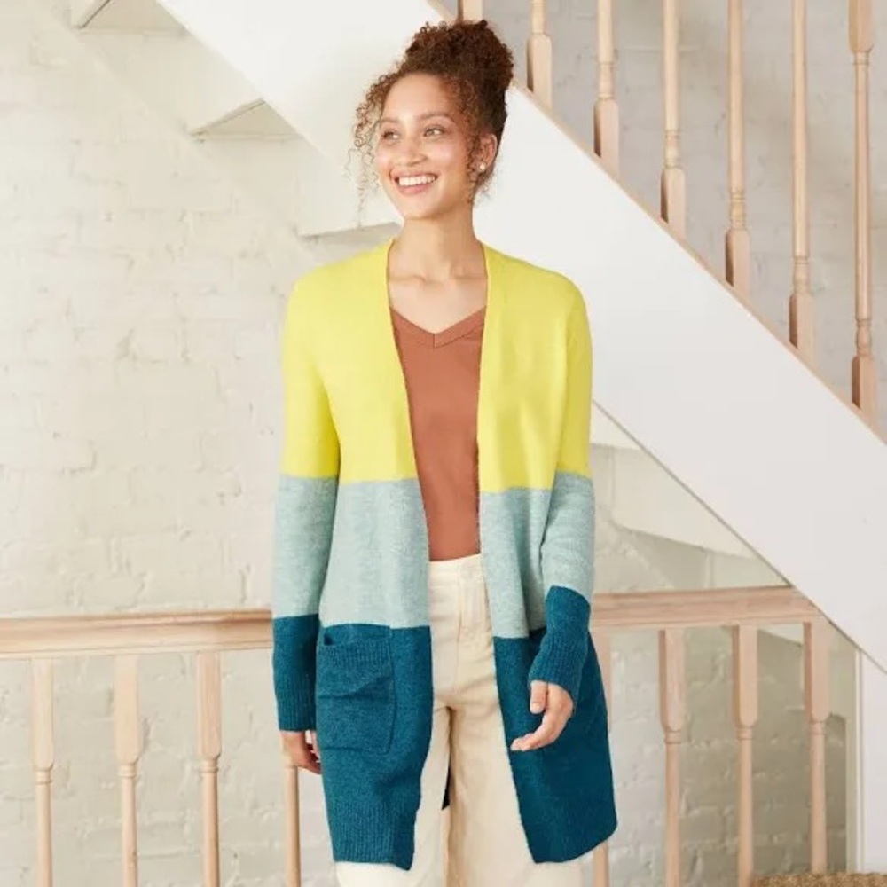 NWT A New Day Color Block Open Cardigan Sweater. Size Small